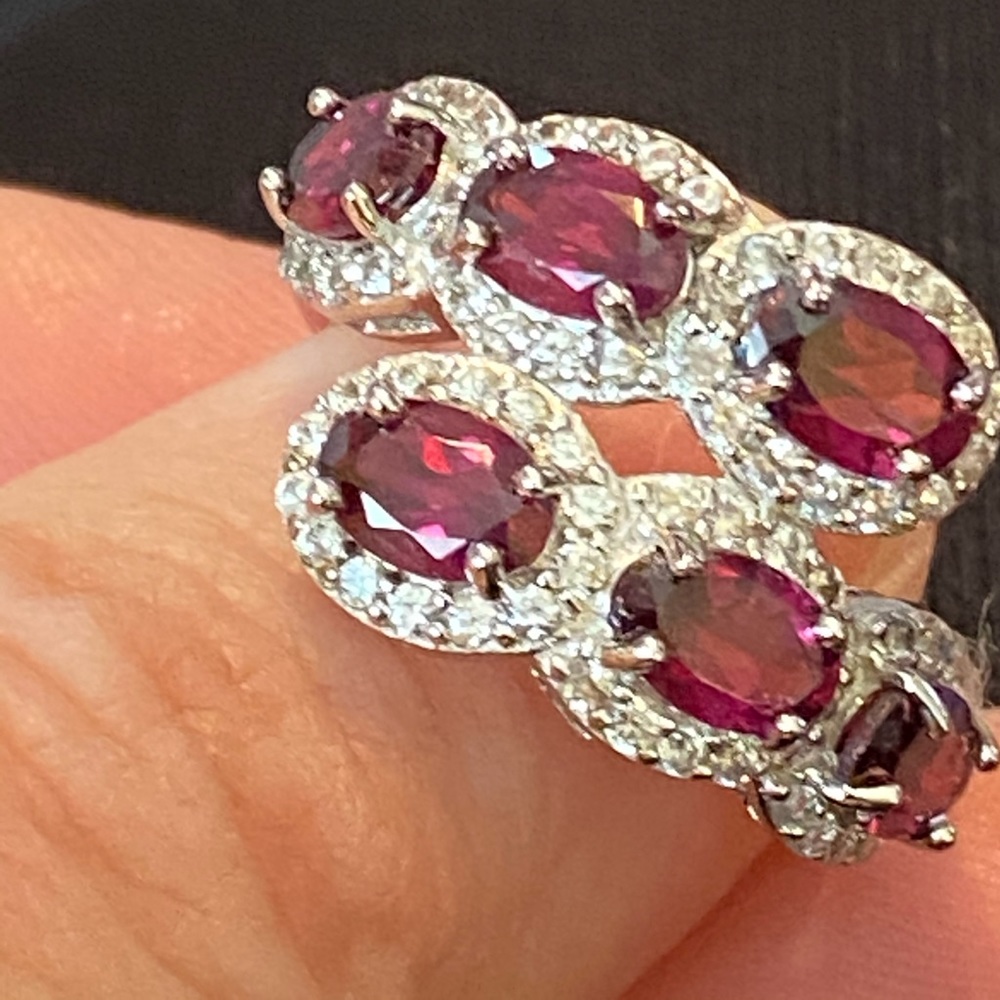 NWOT RASPBERRY RHODOLITE W ZIRCON STERLING RING - Picture 5 of 12